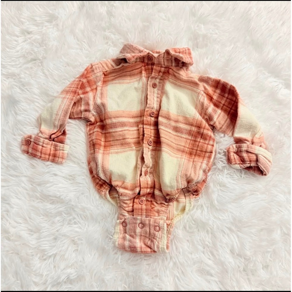 Outdoor Kids 12M Pink Plaid Flannel Long Sleeve Bodysuit Button Down